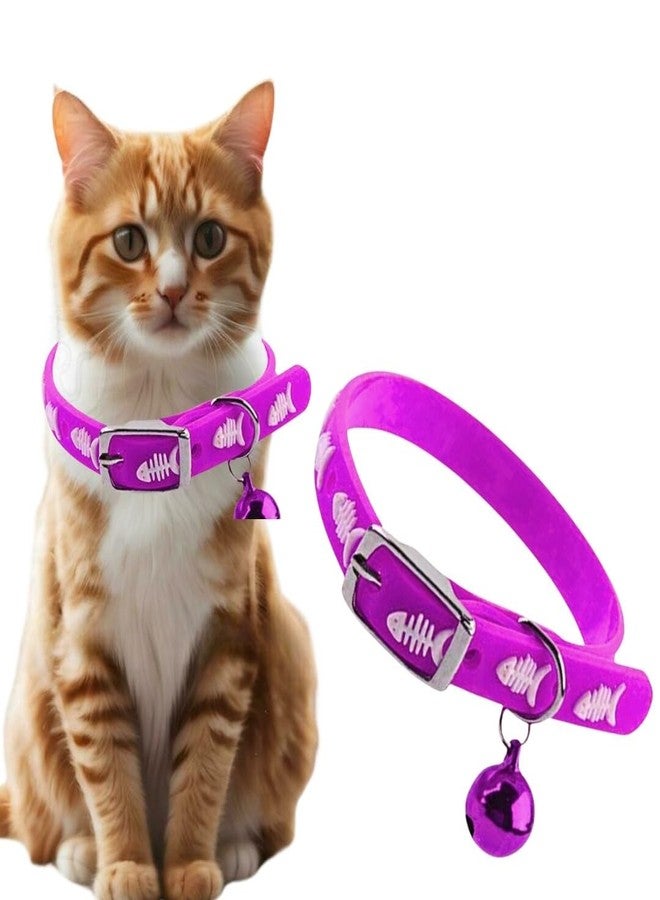 Sage Square's Multicolored Adjustable Rubber Silicone Cat Collar with Bell, Where Training Meets Style in a Vibrant Feline Design, Durable Rubber Silicone Promises Lasting wear (Purple) - Image 1